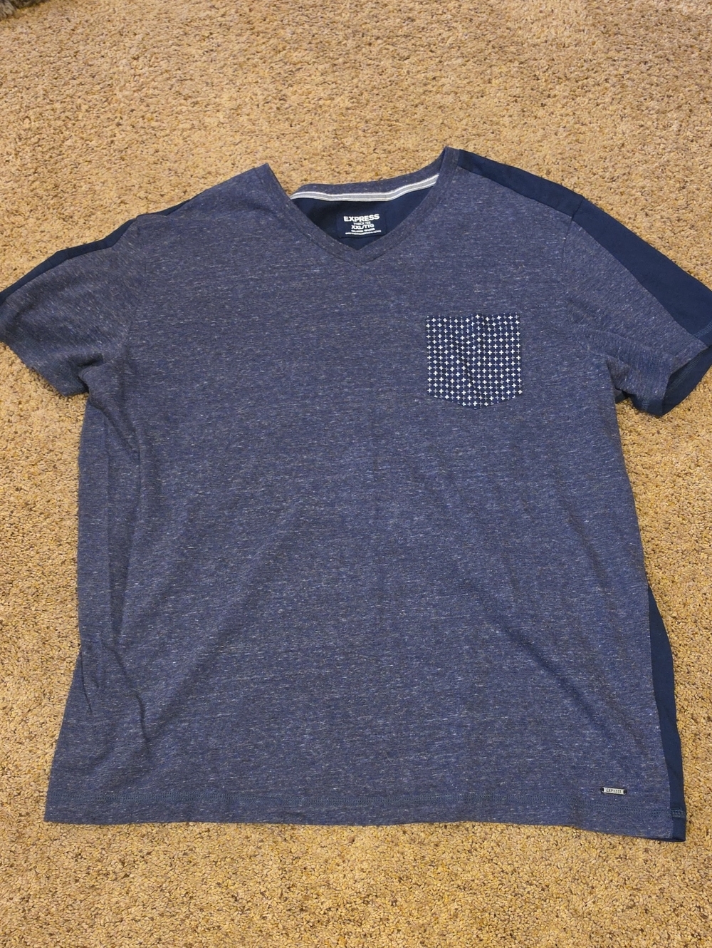 Express Men's Blue V-Neck Pocket Tee XXL